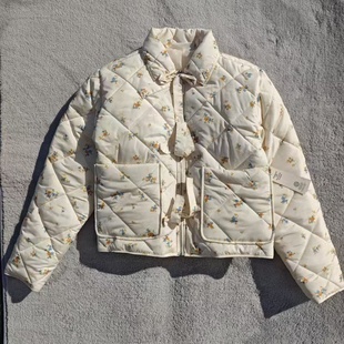 韩代小碎花立领面包服女短款宽松时尚棉服外套通勤