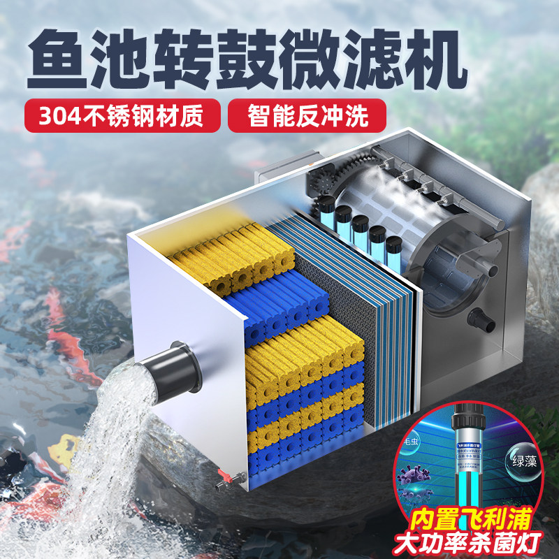 庭院鱼池不锈钢过滤箱水循环系统反冲洗转鼓净水过滤器养鱼周转箱