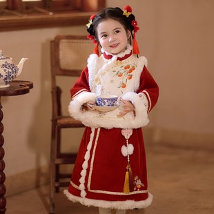 儿童唐装 汉服女童冬装 古装 中国风明制套装 加绒加厚拜年服 2025新款