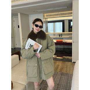 25秋冬新款高级皮草山羊绒毛领鹅绒服羽绒服(配可脱卸山羊绒毛领)