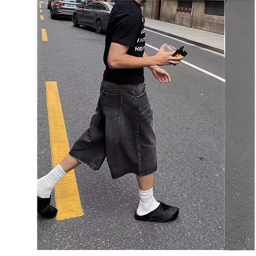 Men's denim Cropped denim short straight leg七分牛仔短裤直筒