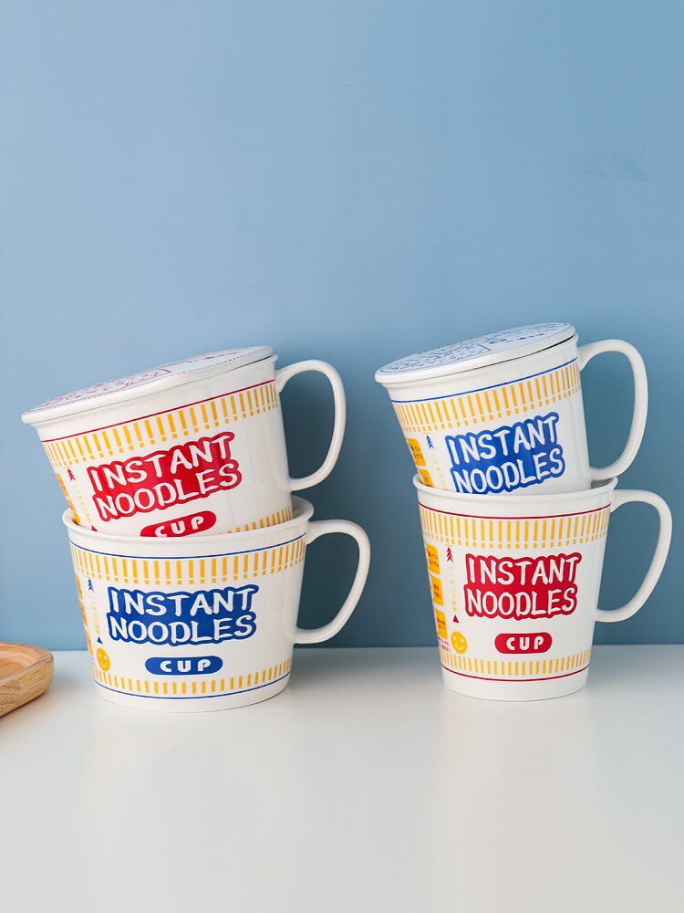 ceramic ramen noodle cup mug with lid creative japanese