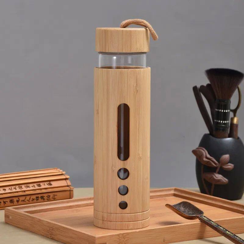 Glass Water Bottle with Bamboo Sleeve 500ml Borosilicate Gla