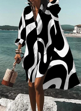 Fashion printed shirt dress for women 时尚印花衬衫连衣裙女士