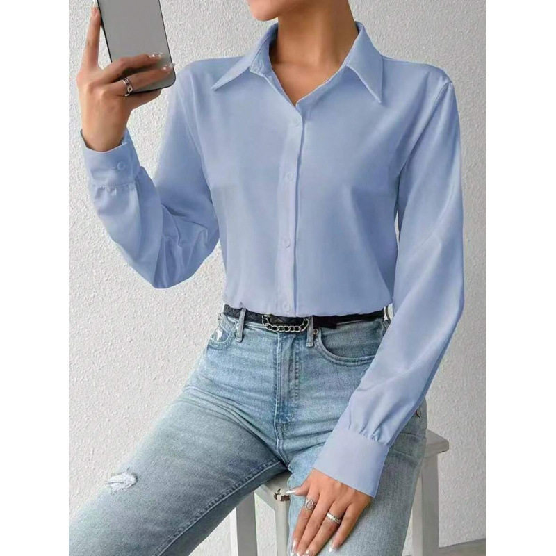 women's shirt Solid long sleeve jumpsuit 纯色衬衫长袖连体裤