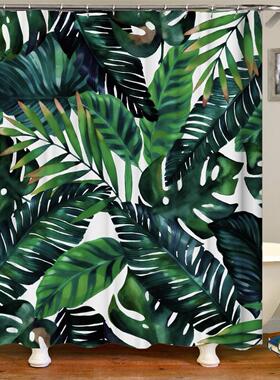 Green Tropical Plants Shower Curtain Bathroom Waterproof浴帘