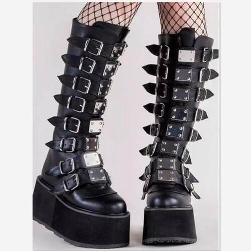 Demonia 厚底靴暗黑朋克风重工业y2k女高筒长靴women wedge boots