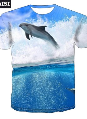 Dolphin graphic T-shirT fishing casual men's T-shirT 3D
