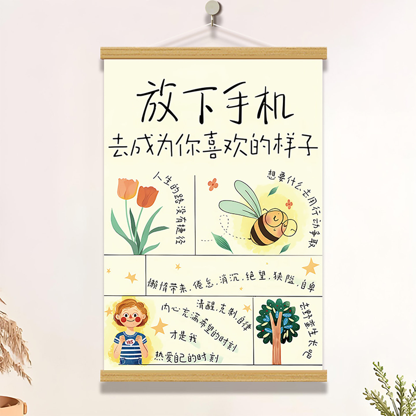 放下手机爱自己治愈系免打孔挂画