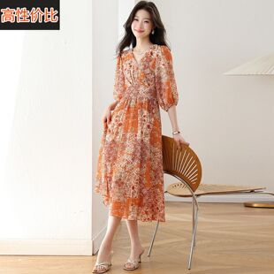 杭州真丝碎花洋装女夏季2026新款今年流行爆款高级感桑蚕丝裙子