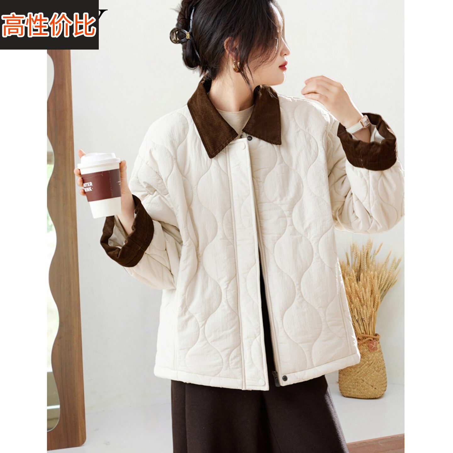 2025冬装新款不臃肿显瘦拼色小众棉服短外套宽松遮肉休闲棉衣女厚