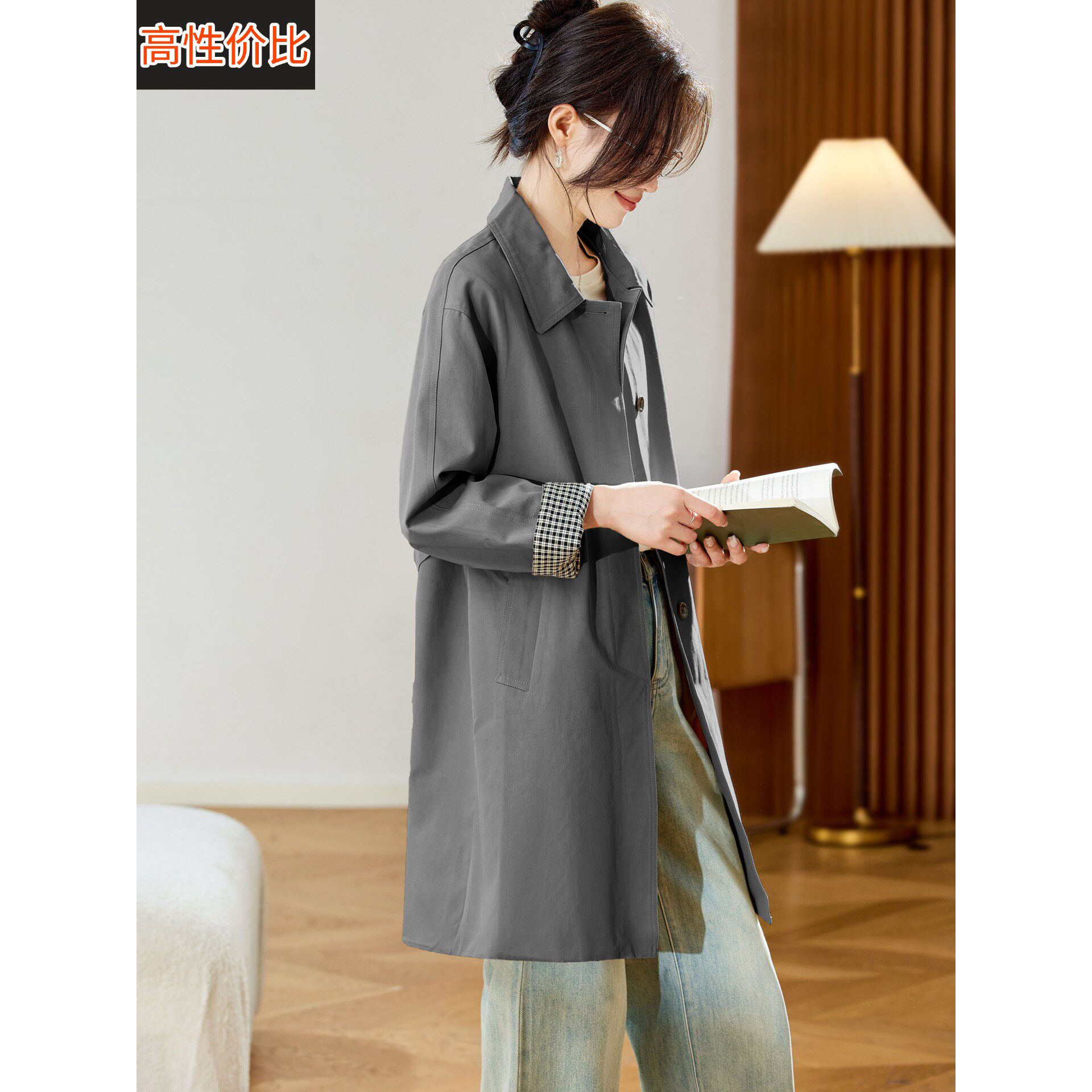 灰色高级感风衣女款2025新款秋冬季超好看洋气减龄中长款大衣外套