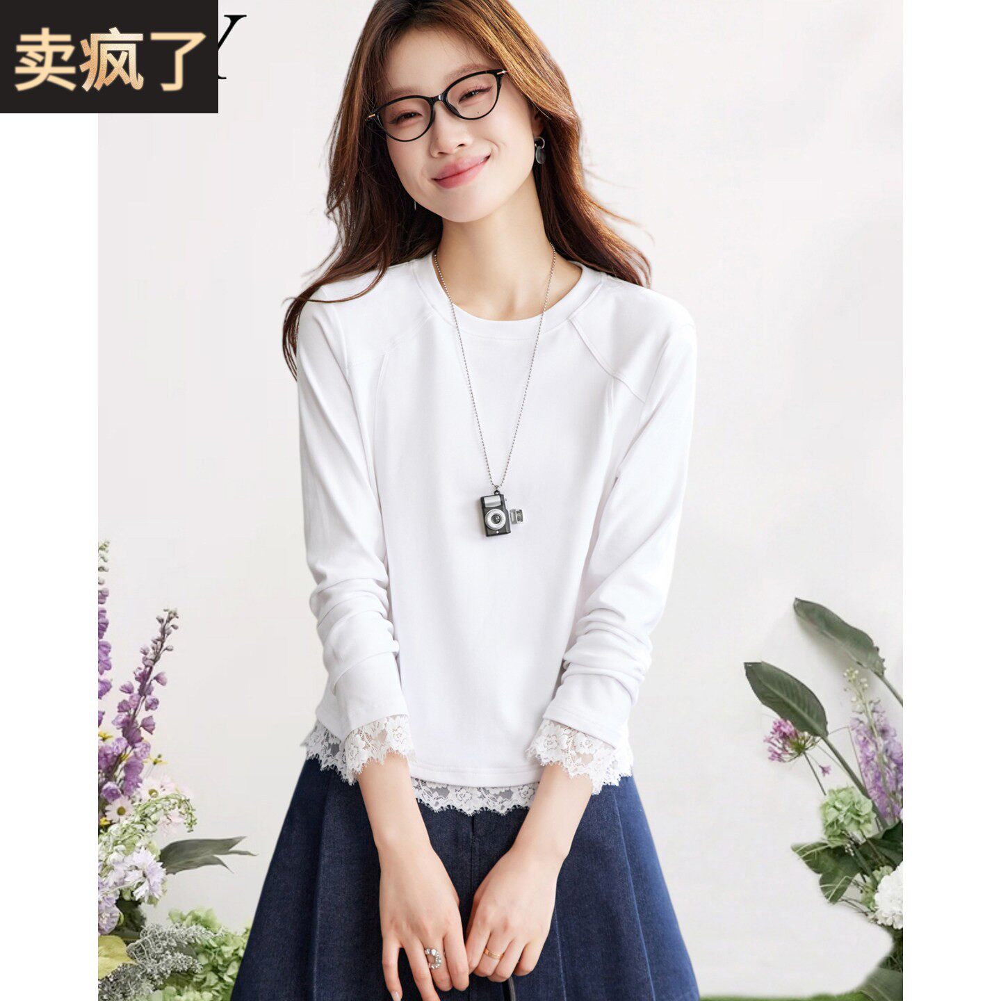 2026春装新款白色蕾丝花边别致T恤纯棉小个子显高短款打底上衣女