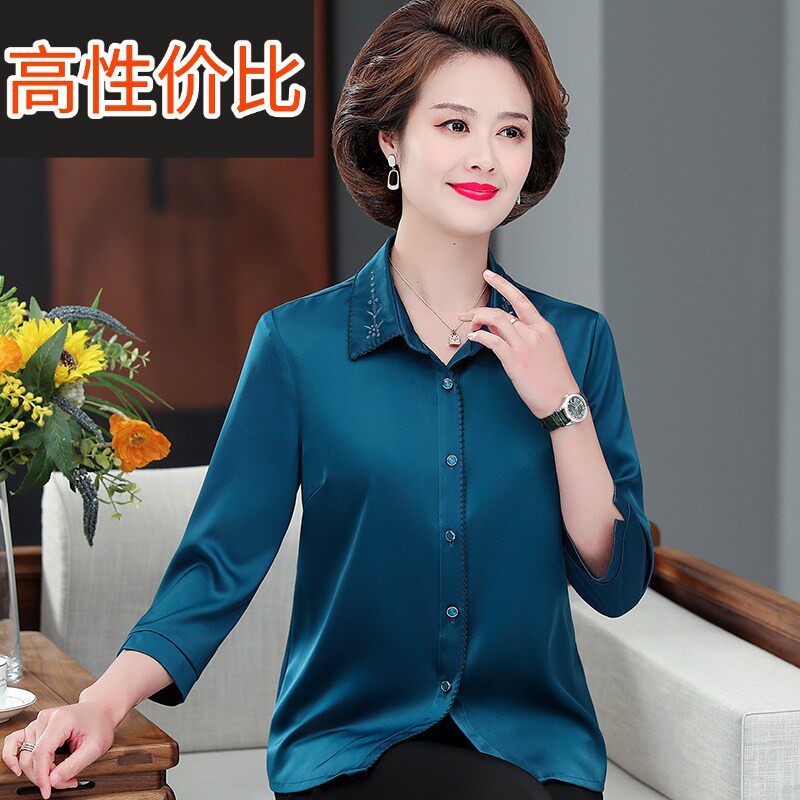 香云纱上衣女七分袖开衫母亲节老年妈妈新款正宗杭州缎面真丝衬衫