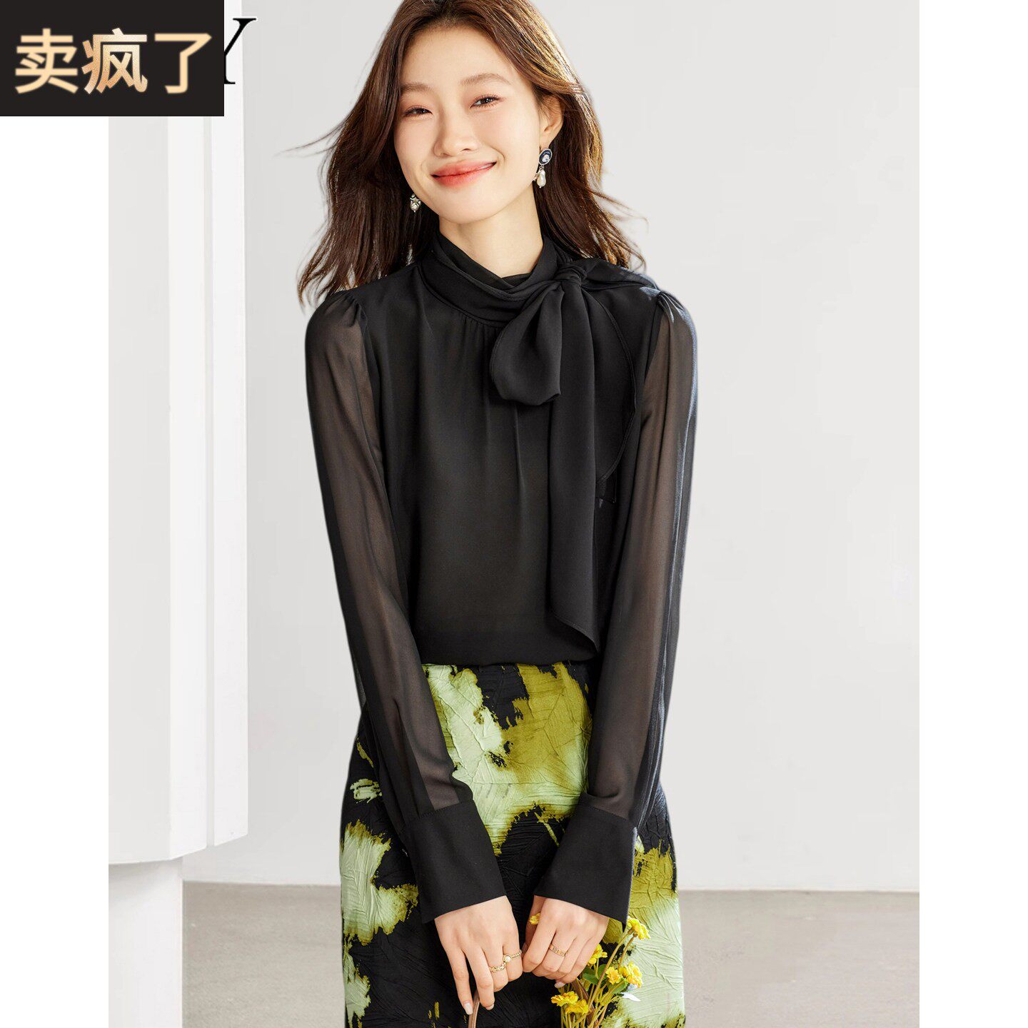 2026春季新款黑色法式飘带雪纺衬衫女神范气质优雅时尚显瘦上衣薄