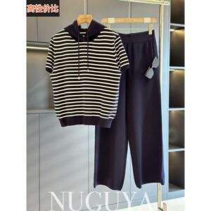 时尚休闲条纹冰丝套装女装2025夏季新款运动气质中老年两件套