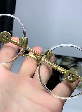 天然白水晶眼镜老梁镜腿东海老料清凉养目复古圆形老人石头镜正品