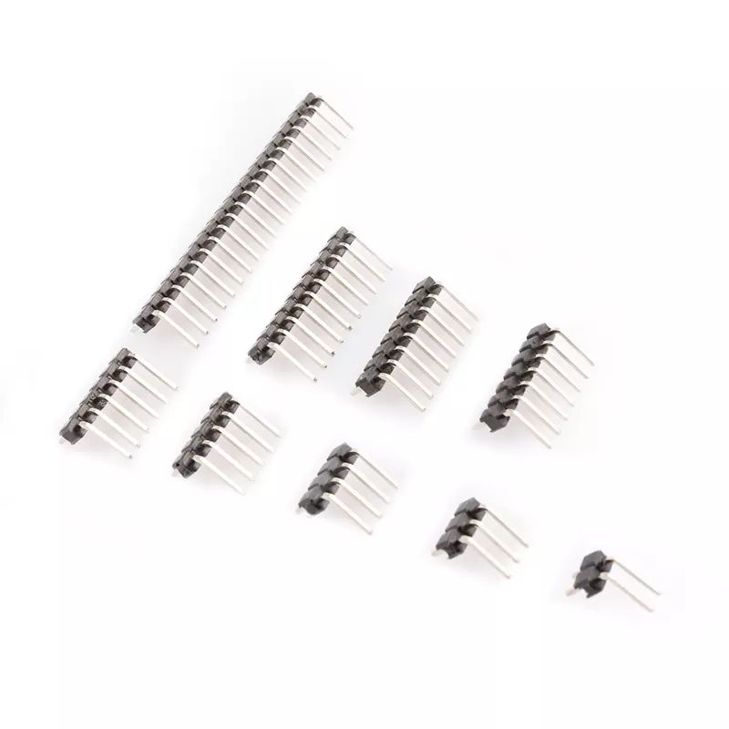 2.54MM间距 单排弯排针 1*2/3/5/6/7/8/9/10/20-40P 90度卧式插针