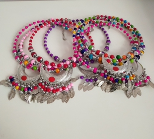 凤凰古城民族风复古藏苗银项链 彩珠夸张叶子女式串珠项链 头饰