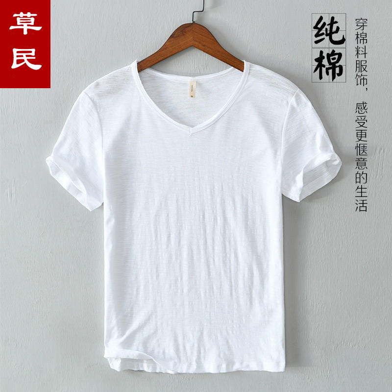 竹节棉短袖夏天薄款透气休闲衣服
