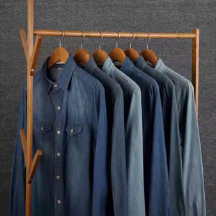 衬衣潮流宽松休闲外套寸 长袖 日系复古全棉柔软蓝色牛仔男衬衫 韩版