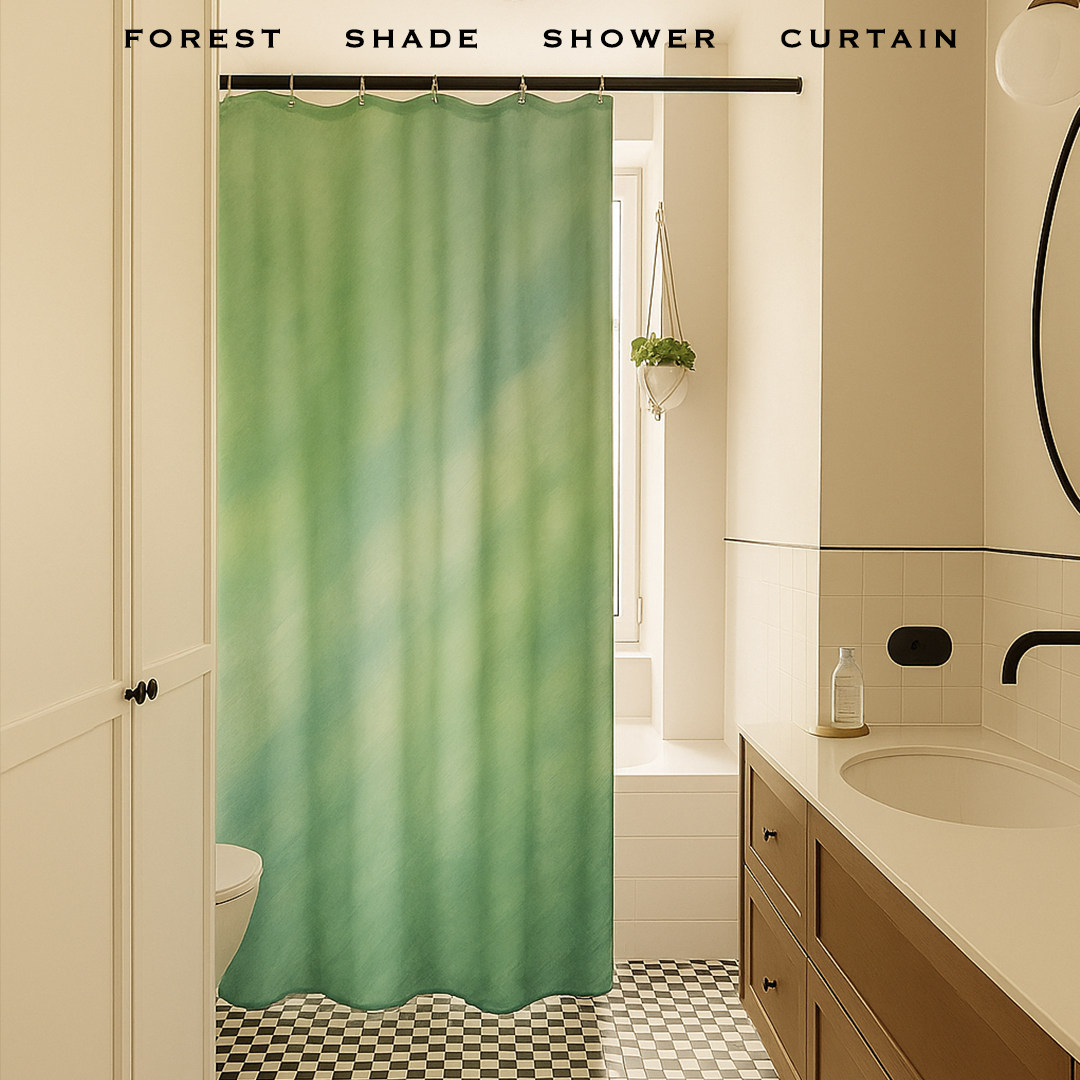 我家有个植物园原创设计绿色加厚布料防水防霉免打孔绿植装饰浴帘