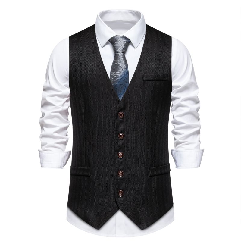 欧码2024秋季条纹修身单排扣马甲 型男西装大码复古马夹 Men vest