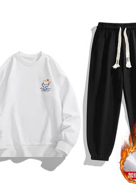 冬季运动服套装男加绒加厚连帽卫