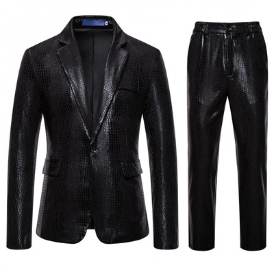 外贸欧码2026春季新款西服男士亮片鳄鱼纹印花西服礼服演出服外套