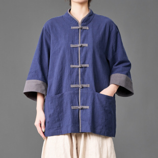 汉服男女通穿中国风衬衫 立领古风布扣中式 2026衬衣加大码 外贸欧码