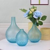 北欧蓝色玻璃花瓶小口大肚简约插花摆件磨砂小号桌面轻奢客厅床头