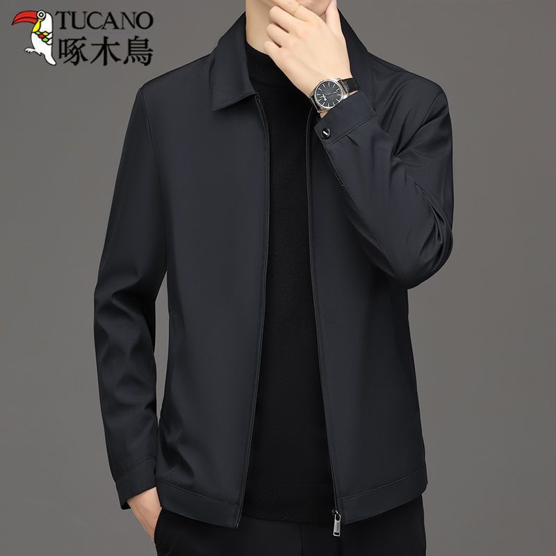 啄木鸟男士翻领行政夹克老干部外套中老年秋季新款商务休闲爸爸装