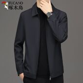 商务休闲爸爸装 新款 翻领行政夹克老干部外套中老年秋季 啄木鸟男士