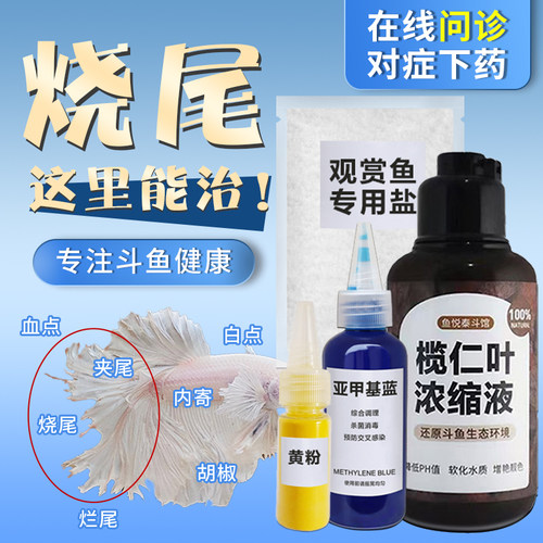 斗鱼养护新手礼包黄粉甲基蓝烧尾夹尾治疗工具榄仁液泰国斗鱼饲料