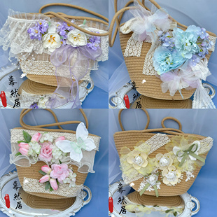 原创汉洋折中Lolita绢花蕾丝包包可爱百搭高颜值外出手提包汉服