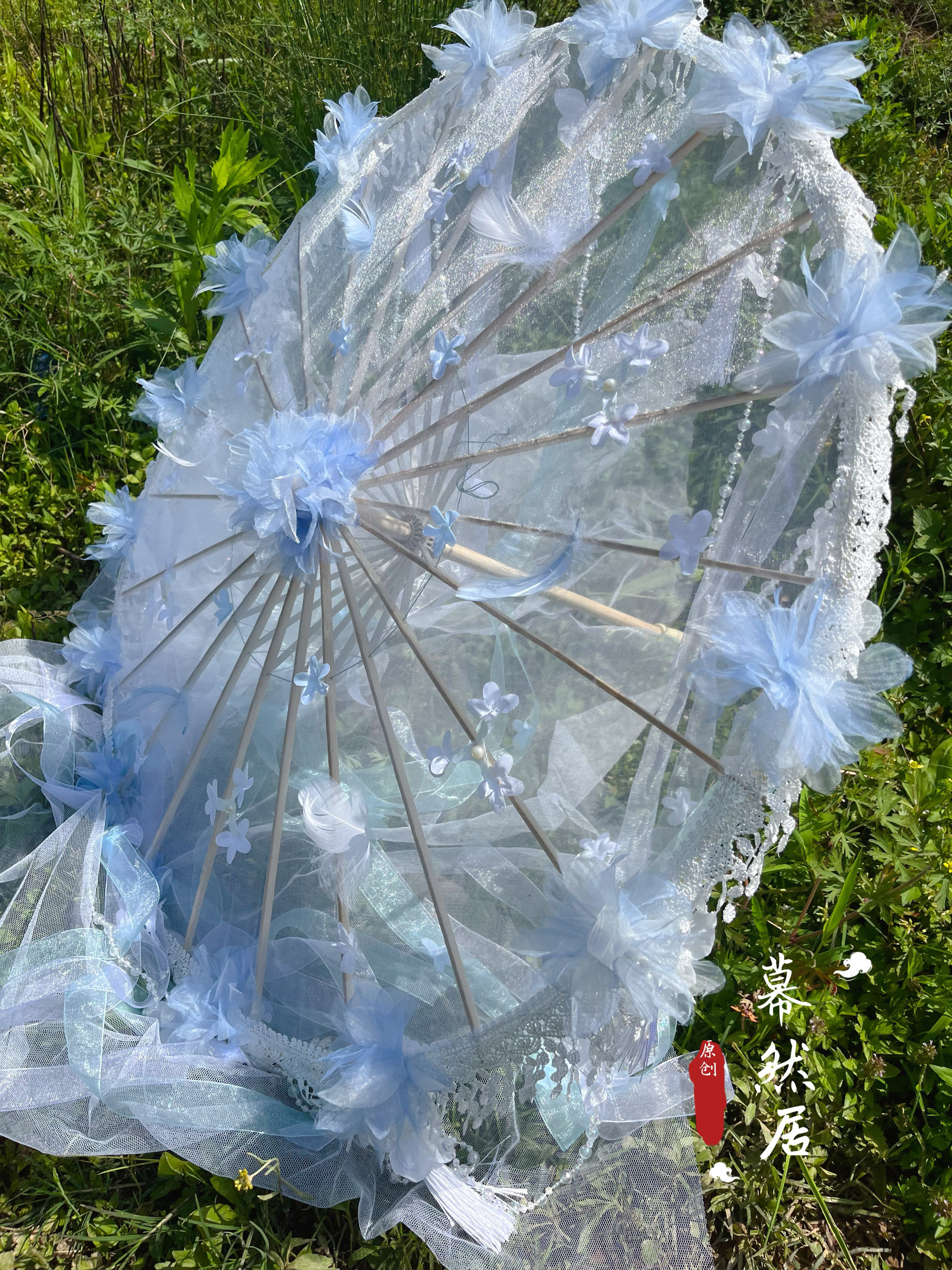 幕然居新款原创成人儿童花伞古风汉服配饰lolita绢花仙女流苏舞蹈