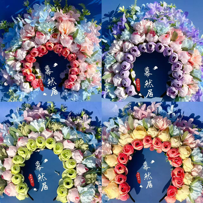 簪花爆款泉州发箍民族头饰浔埔女仿真花绢花汉服立体手工写真发饰