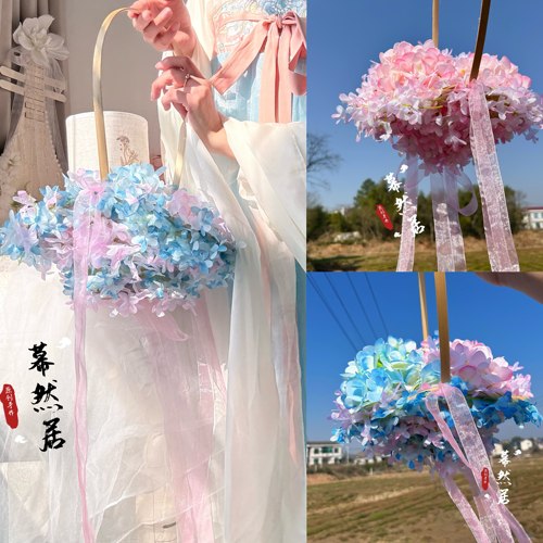 原创花篮绢花新款手提汉服配饰花仙子百搭结婚cos走秀飘带lolita