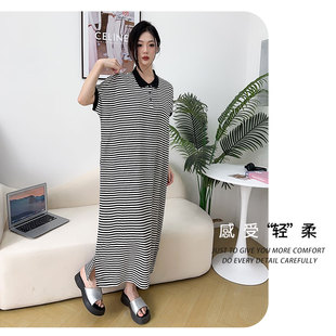 翻领睡裙女士夏季长款时尚度假风人棉家居连衣裙可外穿防晒沙滩裙