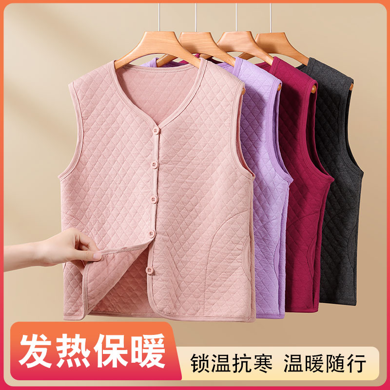 秋冬加厚加绒保暖背心马甲女中老年外套冬款坎肩大码马夹开衫上衣