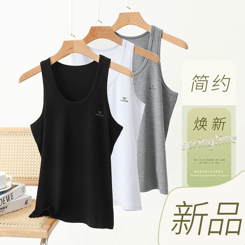 男士背心无袖运动休闲纯色t恤加肥加大码弹力螺纹棉打底白色汗衫