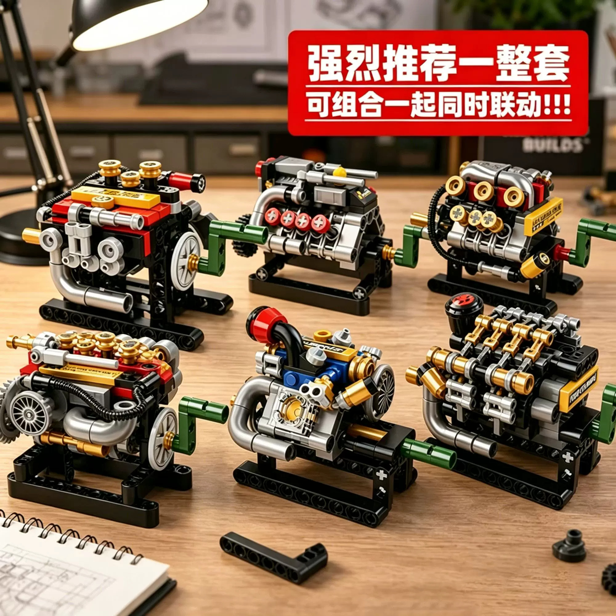 V8发动机模型汽车拼装男孩玩具益智积木拼图6到12岁儿童生日礼物图片