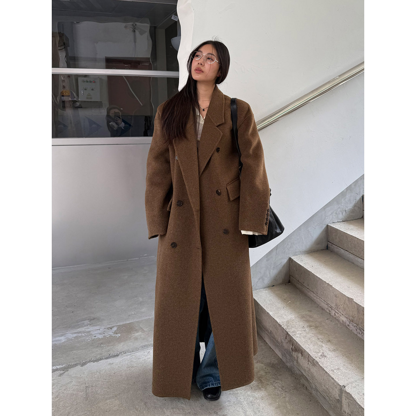 grape wang 宽松中长款双面呢大衣外套双排扣老钱风呢子大衣,女装/女士精品,毛呢外套,淘宝优惠券,粉丝福利购,淘宝优惠卷