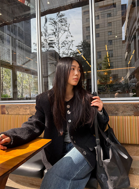 grape wang  奢香夫人 原创羊毛呢小香风外套百搭宽松秋冬上衣