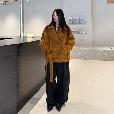 grape wang 原创设计款复古慵懒风宽松廓形毛呢外套上衣秋冬新