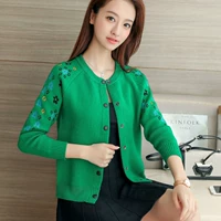 Áo len ngắn nữ mùa xuân và mùa thu Hàng dệt kim mới Áo len thêu Áo khoác ngoài mùa thu Ruffles bên ngoài - Cardigan áo gile len nữ