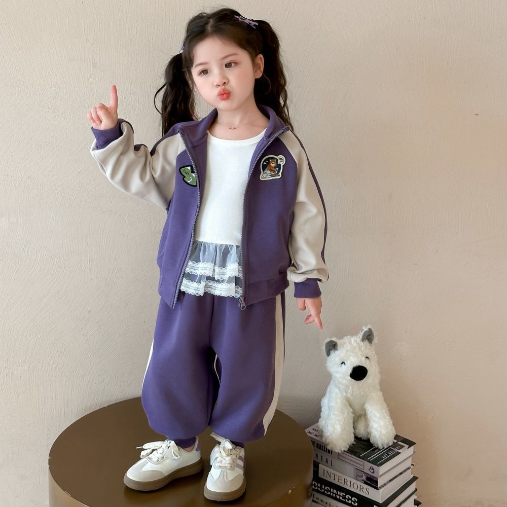 春秋新款儿童春装套装男女童运动春季运动服立领印花休闲两件套装