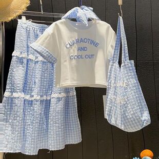 女中大童夏季新款裙子套装韩系时尚爆款短袖洋气百搭半裙中长款潮