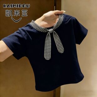纯棉短袖女童T恤新款夏季儿童甜美公主风撞色拼接中大童夏装上衣