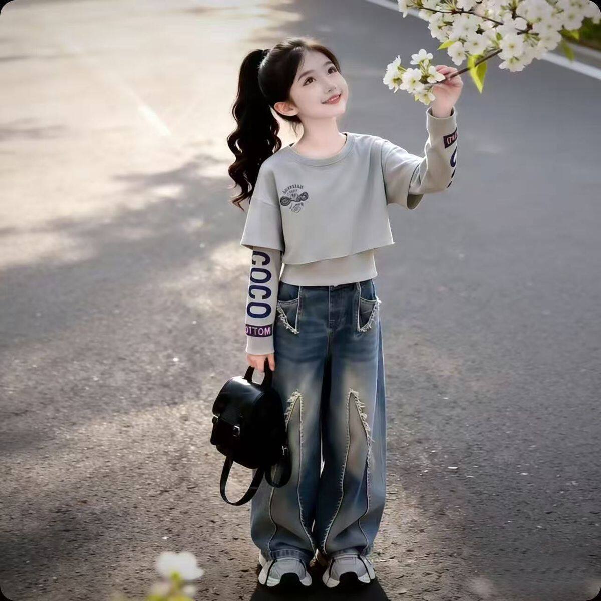 女童春装儿童假两件T恤春季休闲宽松2026洋气女孩长袖上衣打底衫